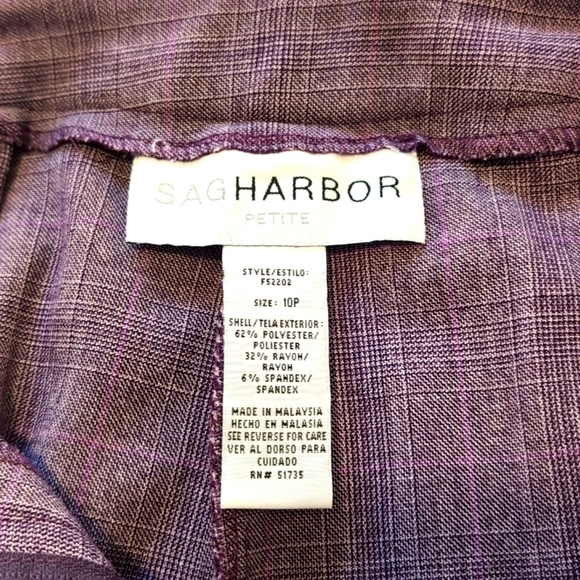 Sag Harbor Purple Plaid Front Pockets Zipper and Button Closure Size 10P - Picture 7 of 8